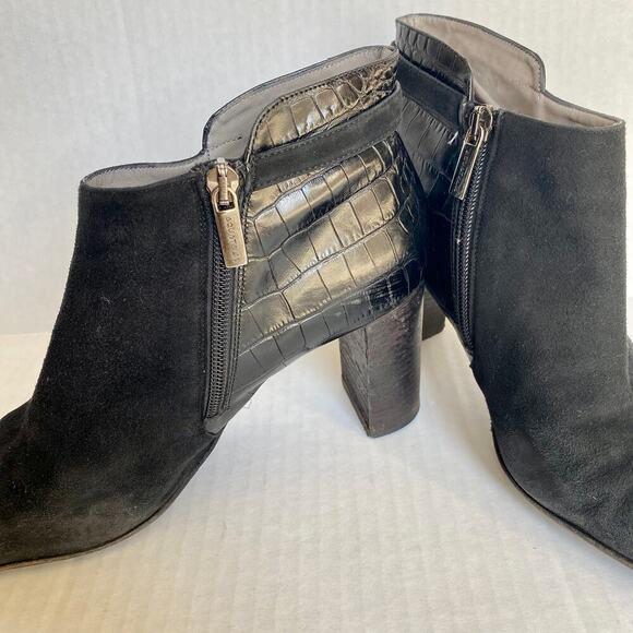AQUATALIA Vela Boots Ankle Booties Suede Croc Black Buckle Silver Block Heel 9 - Picture 7 of 11